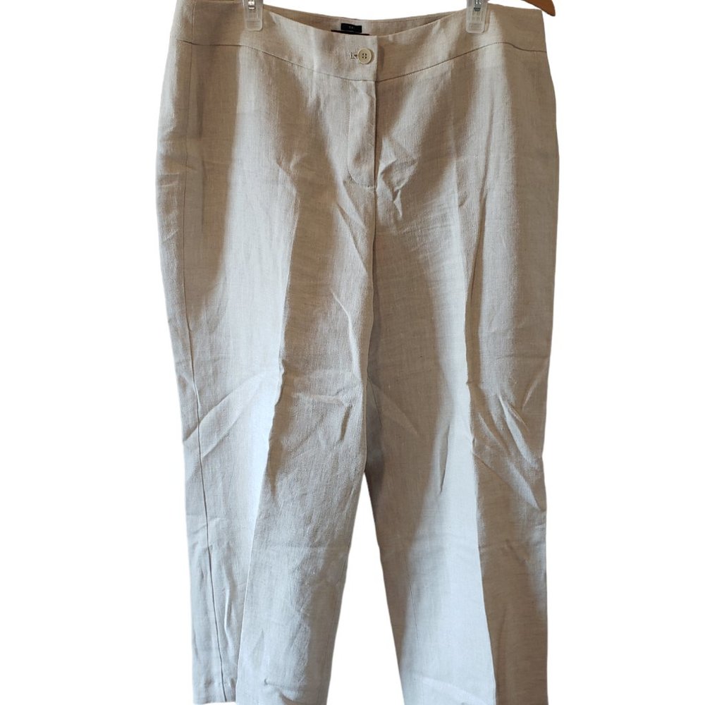 Talbots Curvy Beige Linen Women's Wide Leg Pants Size 16 Unlined Elegant Office